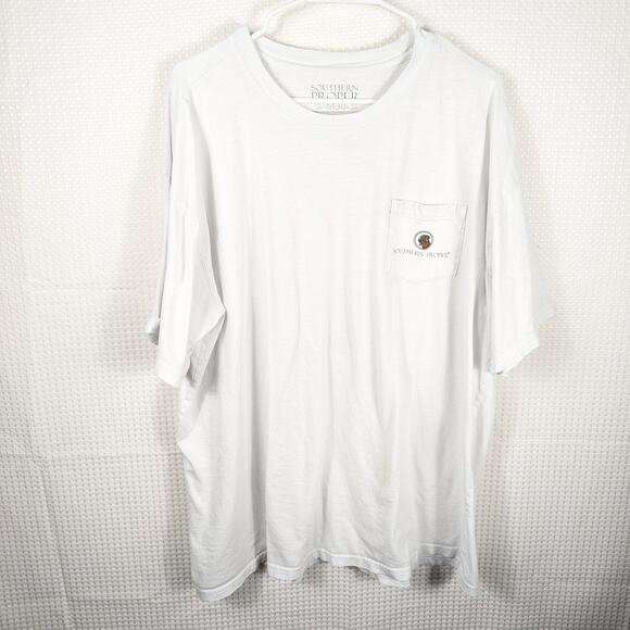 Southern Proper XXL White Pocket T-Shirt Graphic Back Field & Fowl Made in Peru - Picture 3 of 6
